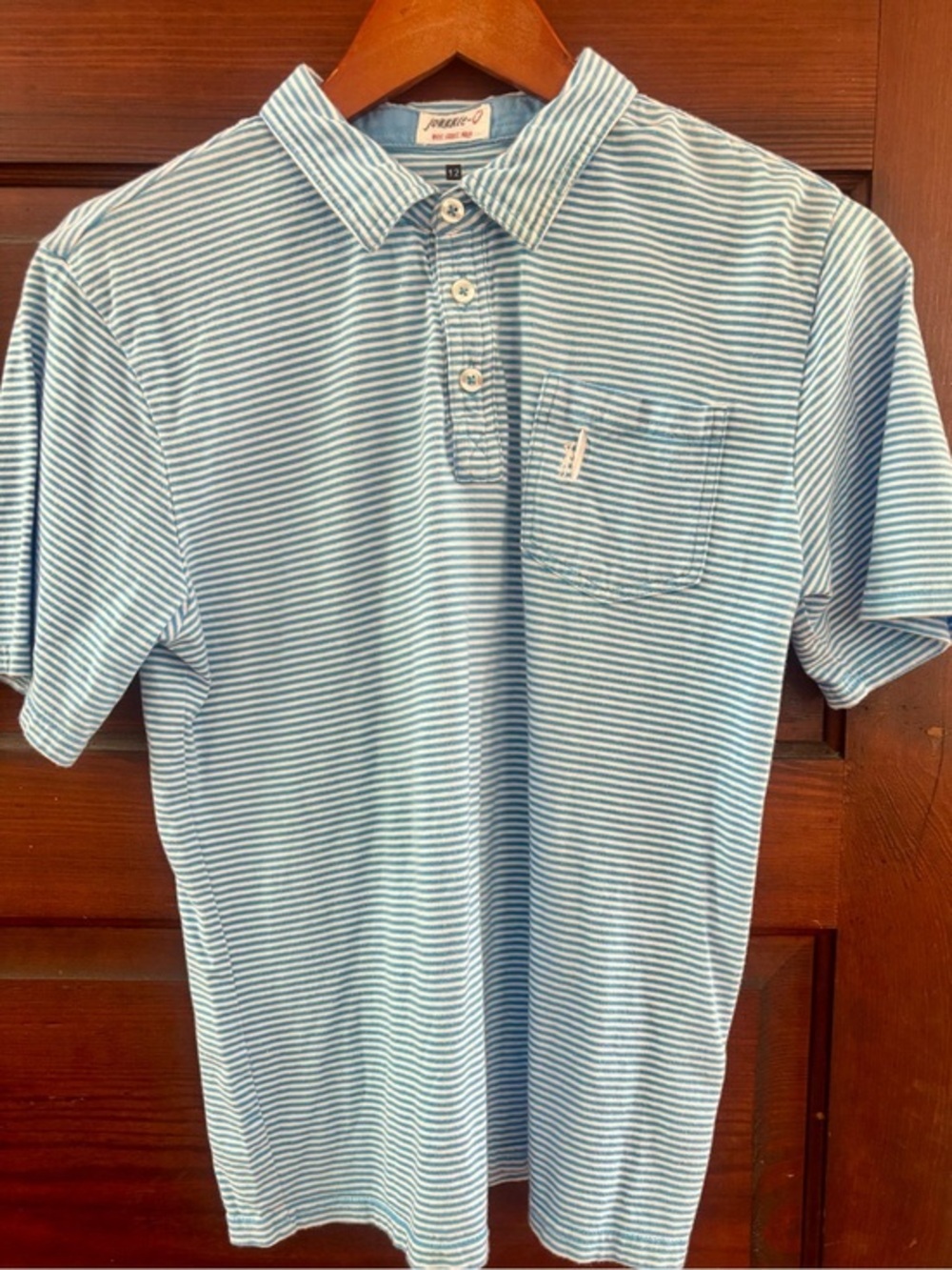 Johnnie-O Youth Blue Mist/Wht Striped Polo "Original Jr." line Size 12